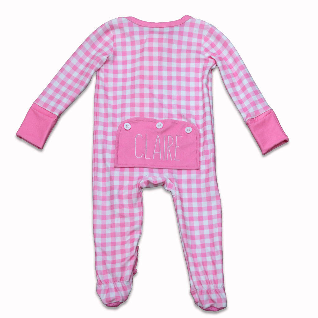 Pink Gingham Zipper Footie