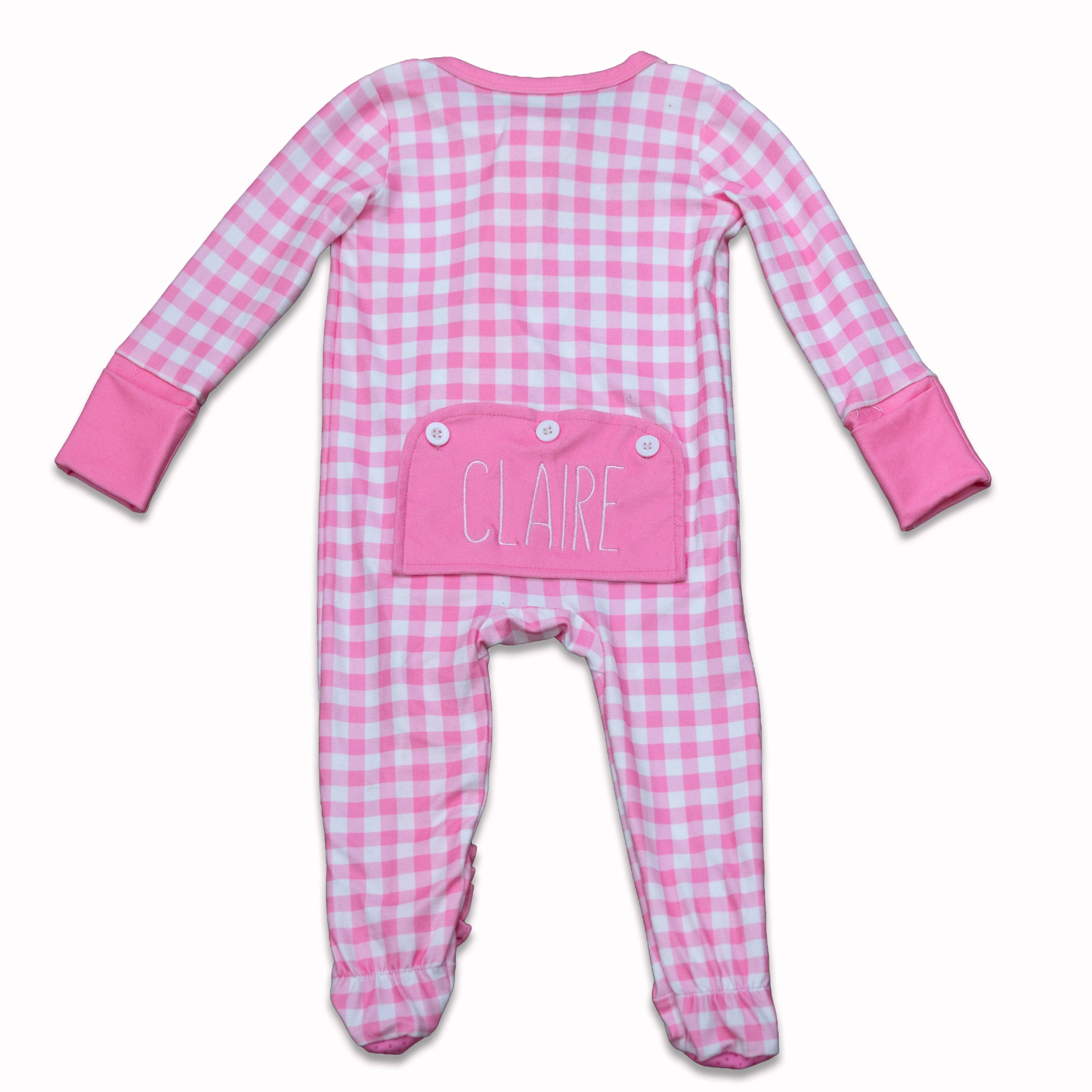 Pink Gingham Zipper Footie