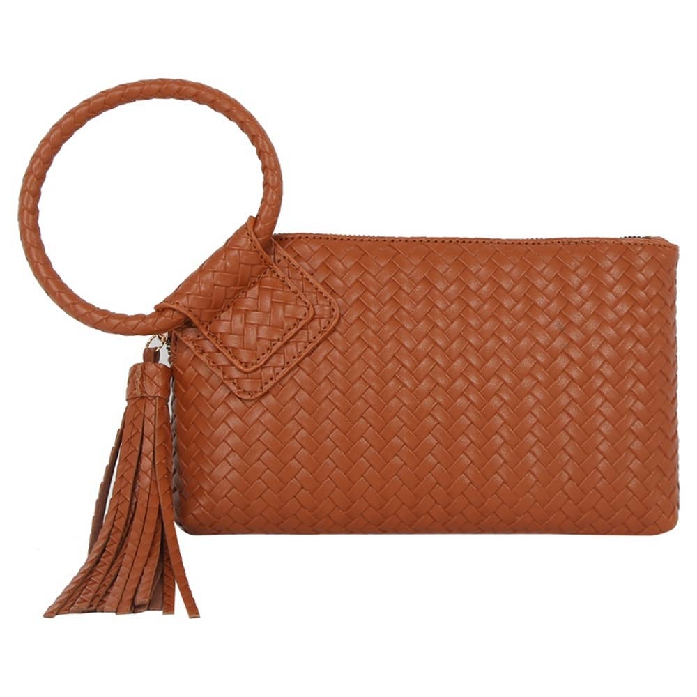 Woven Fringe Handle Clutch Bag
