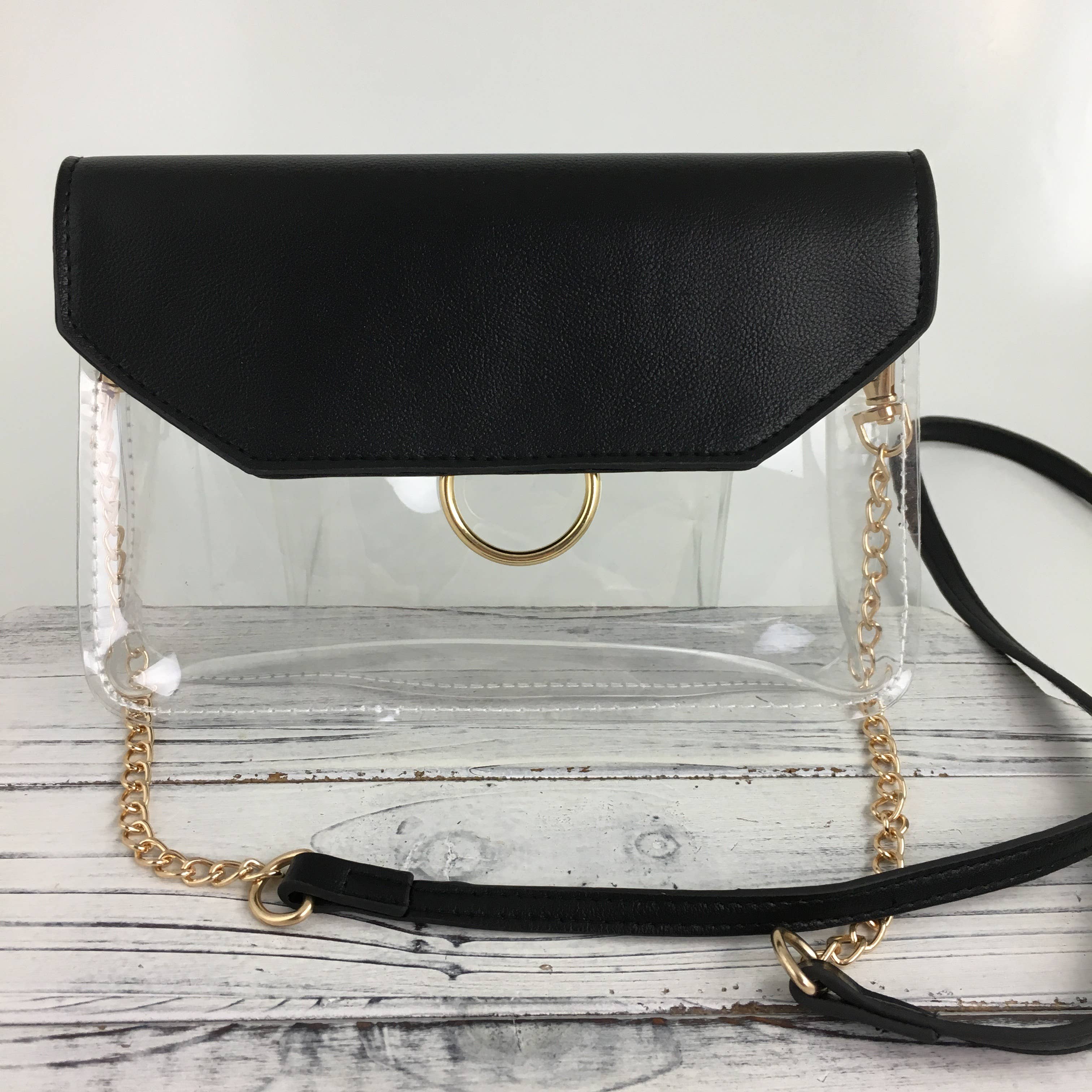 Black trim clear purse