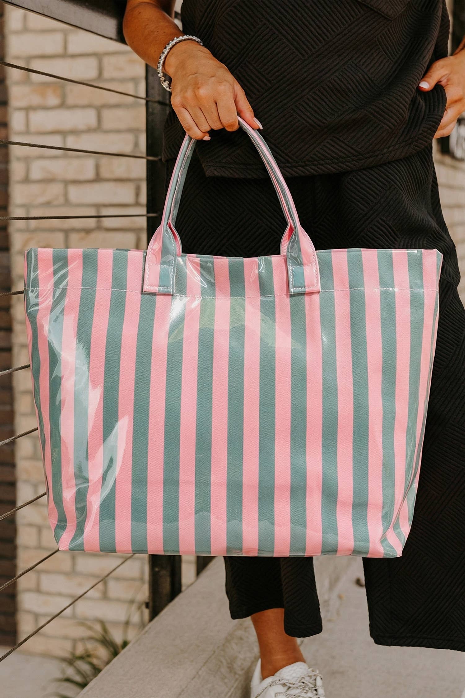 Glossy Striped Large Tote Bag