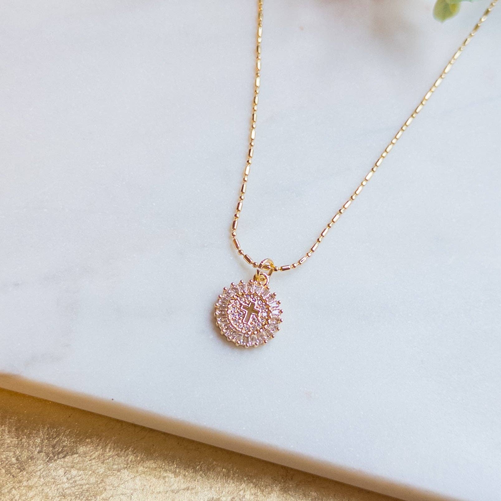 Circle Cross Charm Necklace