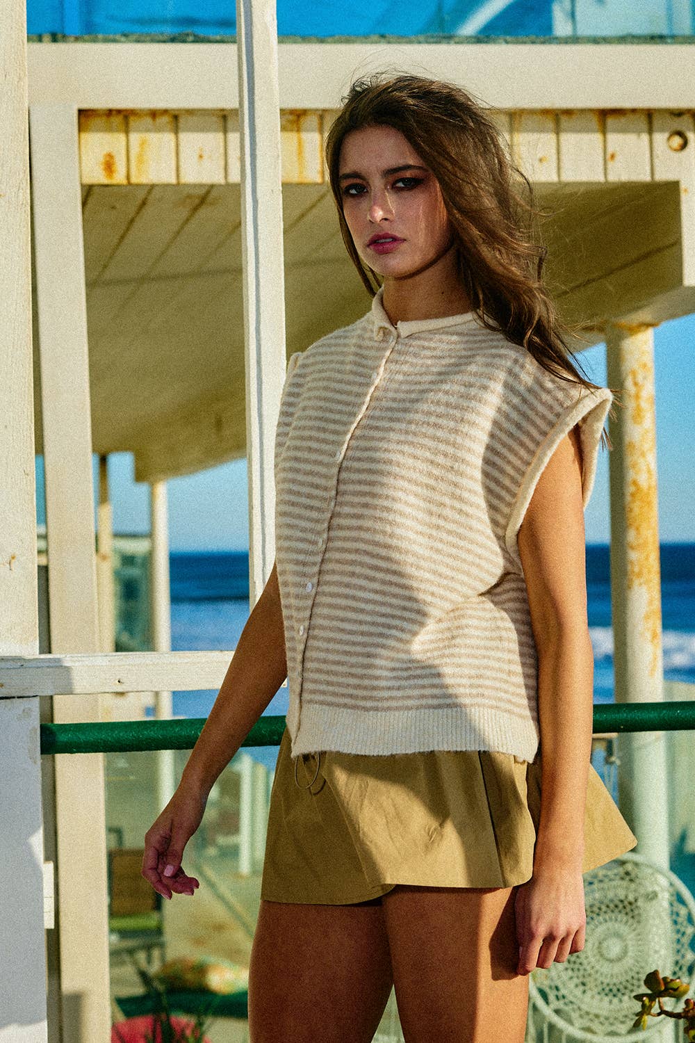 Button Front Soft Knit Stripe Cardigan