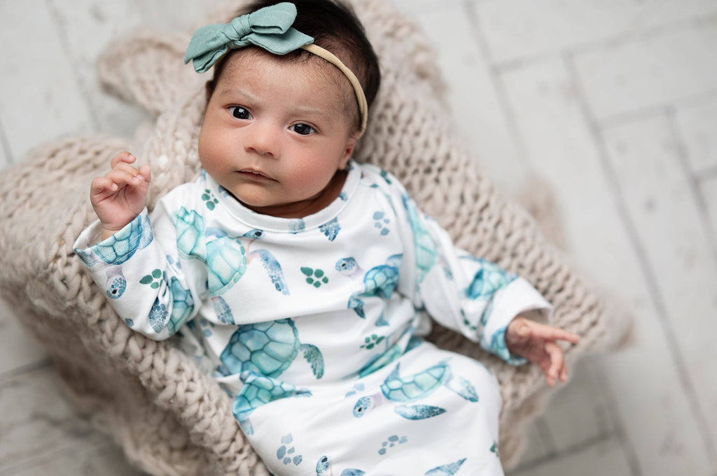 Sea Turtle Baby Gown and Hat Set